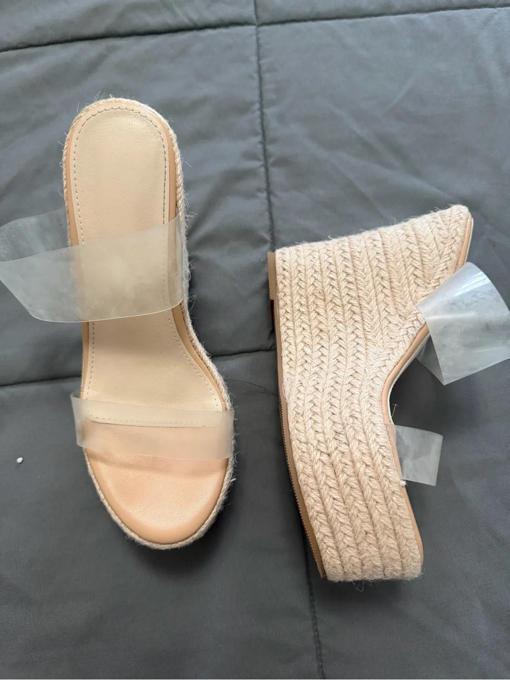 Clear Strap Beige Wedge Sandals – Women